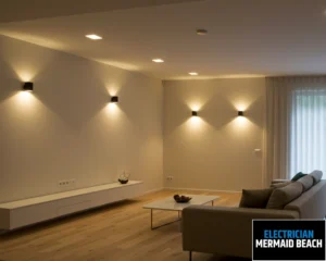 Interior lighting highlighting a feature wall in a modern room.